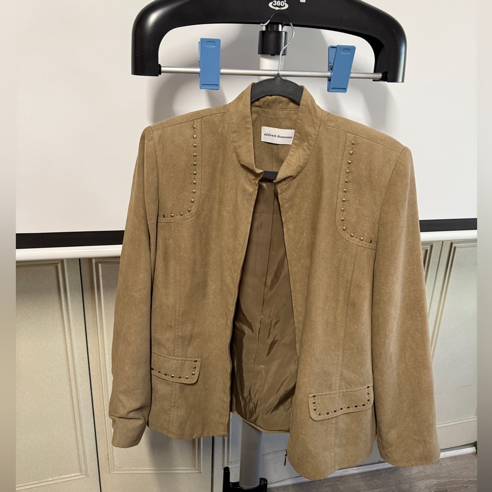 Alfred Dunner Tan Suede Look Blazer with Stud Details